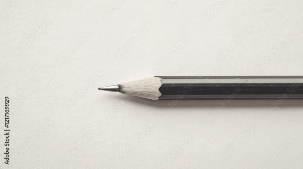 Close-up of a sharpened pencil resting on a smooth white surface, ideal for artistic use Close-up of a sharpened pencil resting on a smooth white surface, ideal for artistic use