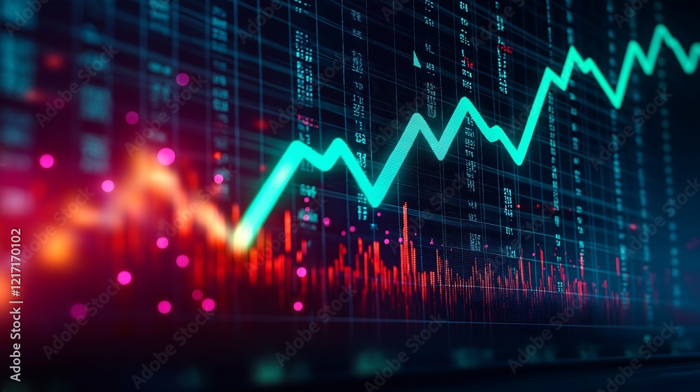 A stock market chart with a glowing green arrow climbing upwards and a red arrow descending, representing clear bullish and bearish trends A stock market chart with a glowing green arrow climbing upwards and a red arrow descending, representing clear bullish and bearish trends