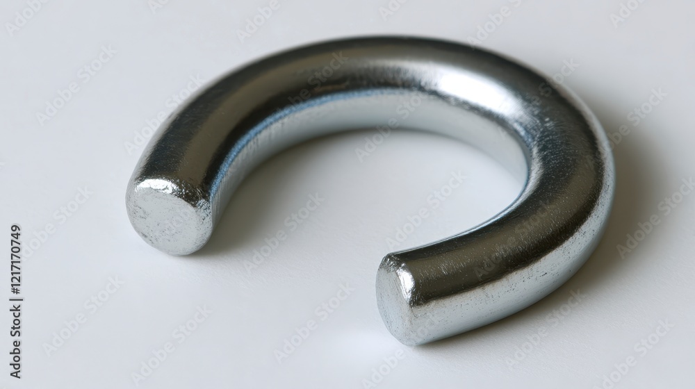 Metallic Horseshoe Shape on White Background A Close Up View of a Shiny Metal Ring Metallic Horseshoe Shape on White Background A Close Up View of a Shiny Metal Ring