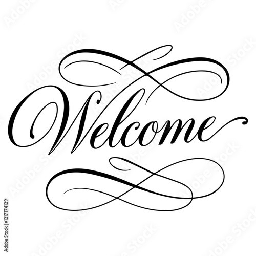 Welcome lettering, welcome sign, vector, welcome - calligraphic inscription with smooth lines,Welcome word - continuous one line with word. Minimalistic drawing of phrase illustration,