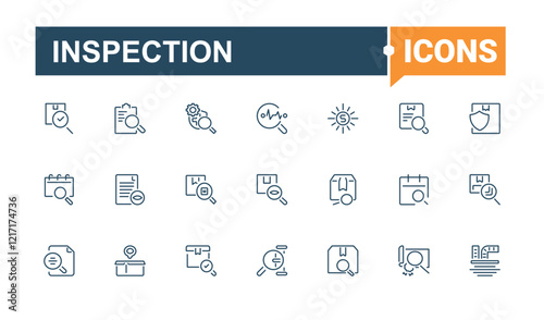 Inspection icon set. Contains related to inspection, survey, on, checkmark, evaluation, exam and more. Isolated icons design. Vector icons editable stroke.