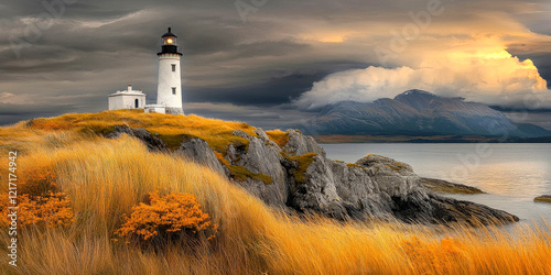 Lighthouse on seaside cliff