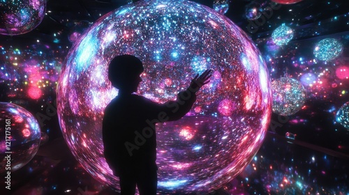 Fotografija A 3D representation of a globe made up of colorful,