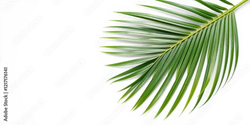 Fototapeta premium Single Palm Frond on White Background, Ideal for Tropical Themed Designs and Summer Projects