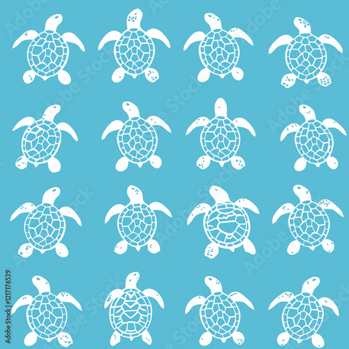 Seamless turtles pattern on light blue background - save ocean concept photo