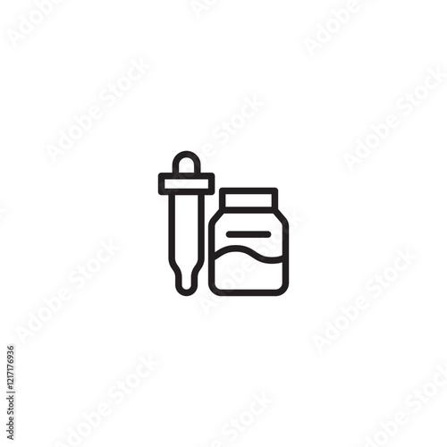 Dropper and bottle icon. Liquid medicine symbol. Medicine dropper with bottle icon. Liquid medication container. Minimalist dropper set.