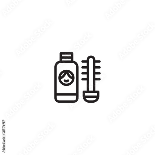 Hair care set icon. Shampoo and brush symbol. Bottle and hairbrush icon. Hair treatment tools. Minimalist hair care icon.