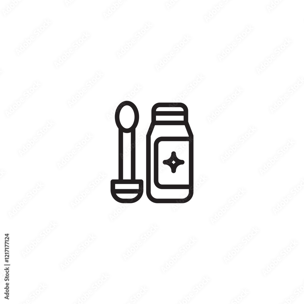 Medicine jar and spoon icon. Liquid medicine symbol. Medicine spoon with vial icon. Liquid medication tools. Minimalist medicine set. Medicine jar and spoon icon. Liquid medicine symbol. Medicine spoon with vial icon. Liquid medication tools. Minimalist medicine set.