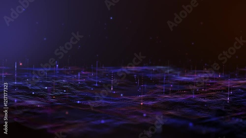 Flying through futuristic digital geology terrain, digital data telemetry and engineer topography with contour lines. 3D wireframe cartography concept. 