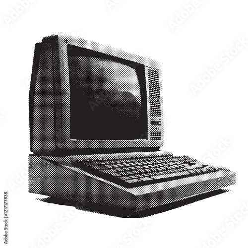 Computer 1980s and 1990s vintage halftone grunge vector design element