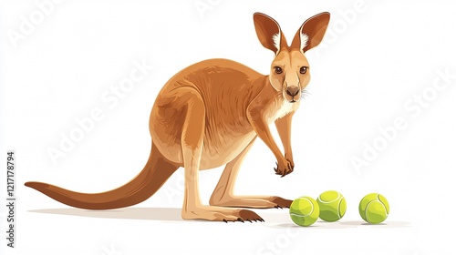 Australian Tennis Kangaroo with Tennis Balls Vector Illustration photo