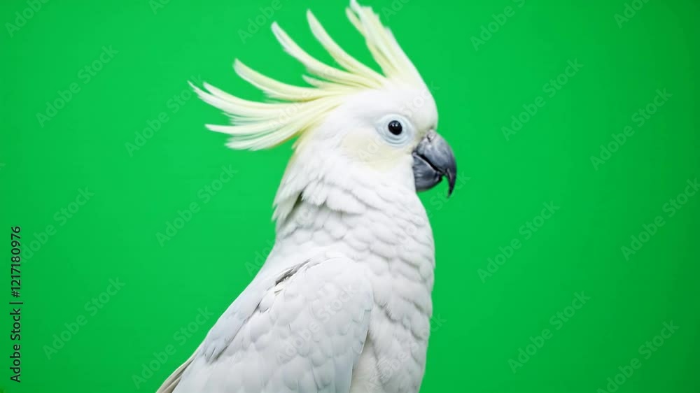 Sulphur-crested Cockatoo poses green screen studio Sulphur-crested Cockatoo poses green screen studio