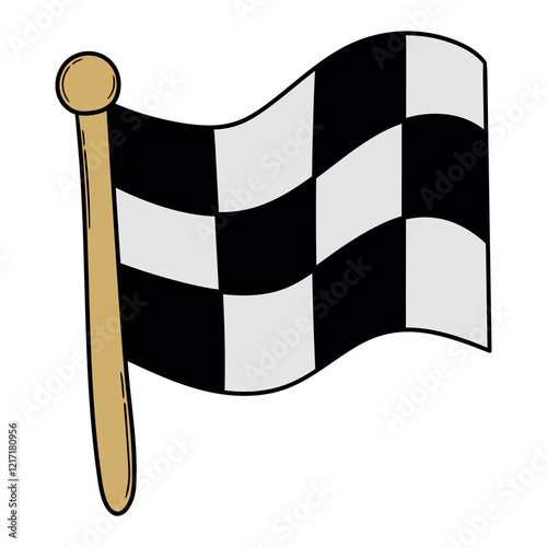 Hand drawn cartoon checkered race flag on white background.
