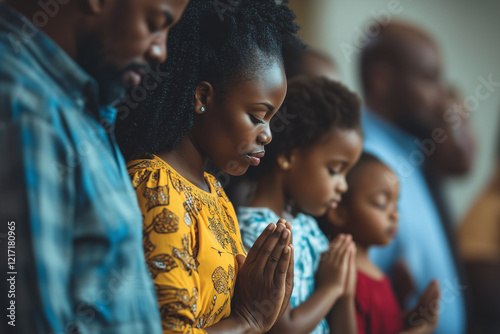 African family praying for god.