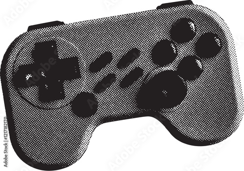 Computer game controller 1980s and 1990s vintage halftone grunge vector design element