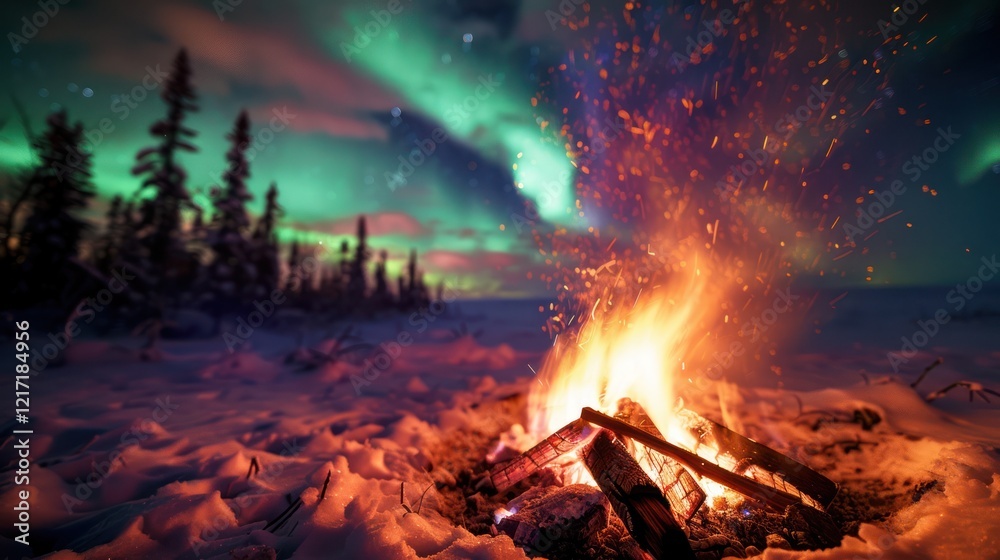 Campfire under the Aurora Borealis Campfire under the Aurora Borealis