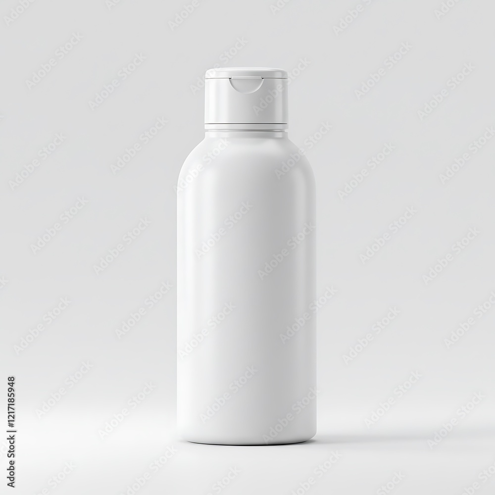 Blank matte cosmetic bottle with flip top cap mockup template for branding, 3d render illustration
