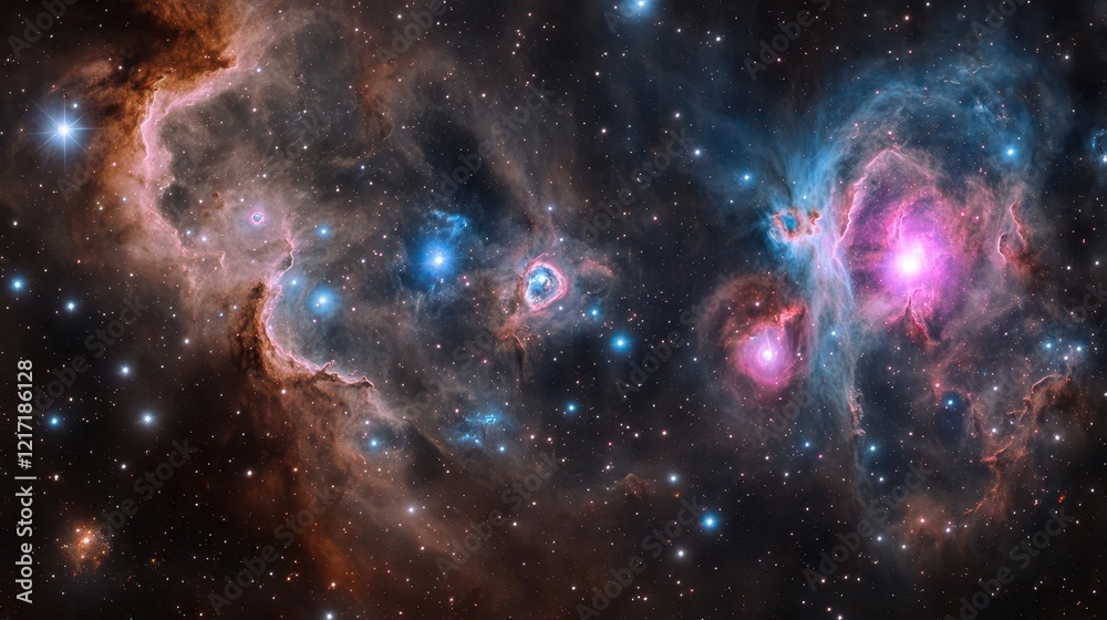 Fototapeta premium a mesmerizing cosmic vista featuring swirling aurora-like nebulae in turquoise and magenta, with scattered diamond-like stars and spiral galaxies, bathed in ethereal light