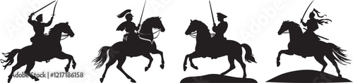 Silhouette set of a soldier with a sword on a horse during Republic Day celebrations vector silhouette photo