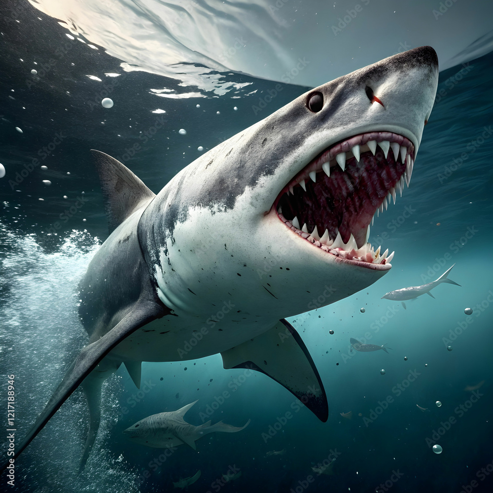 Naklejka premium aggressive great white shark cartoon