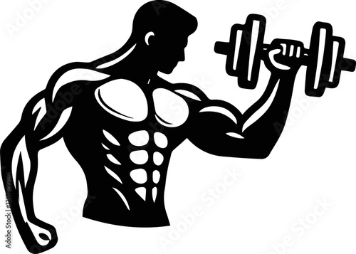 Muscular Bodybuilder and Weightlifting Icon for Fitness and Gym Branding