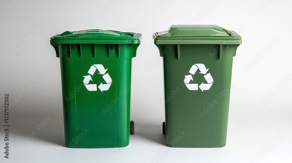 Two Green Recycling Bins for Waste Disposal and Recycling Two Green Recycling Bins for Waste Disposal and Recycling