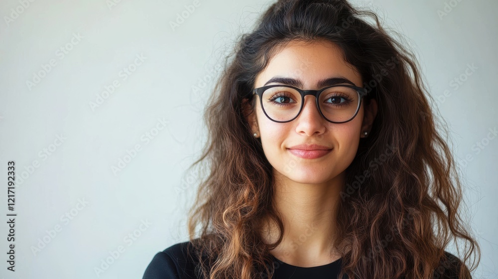 Obraz premium Young Woman with Curly Hair and Glasses