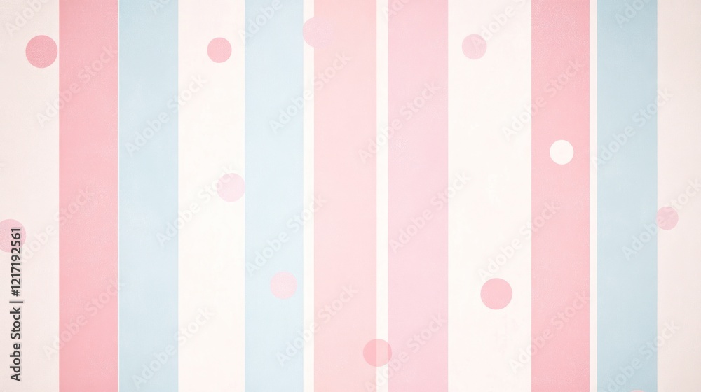 Pastel pink and blue striped background with scattered circles. Pastel pink and blue striped background with scattered circles.