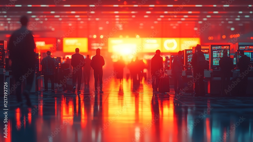 Secondary labor market with workers doing low skill jobs in fast food restaurants cleaning services and retail stores depicted with dull lighting Secondary labor market with workers doing low skill jobs in fast food restaurants cleaning services and retail stores depicted with dull lighting