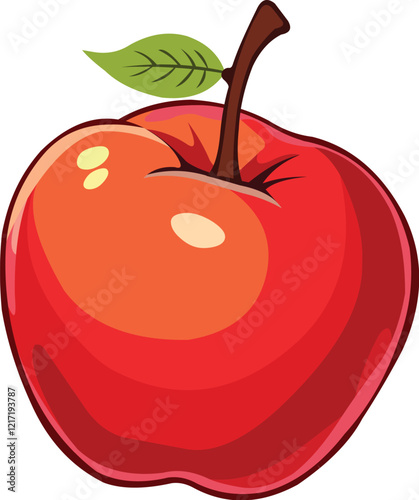 A red apple with a leaf, symbolizing freshness. A tropical fruit concept perfect for a fruit garden icon.
