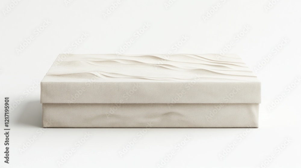 Beige textured gift box on white background; packaging design Beige textured gift box on white background; packaging design