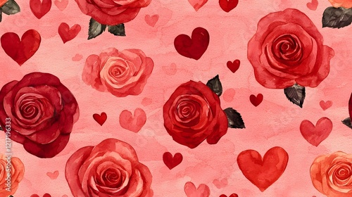 Wallpaper Mural Elegant Seamless Watercolor Floral Pattern with Hearts and Personalized Quotes for Valentine's Day Torontodigital.ca