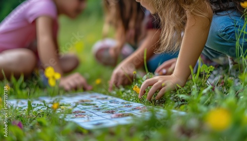 Children exploring nature through a fun educational activity.
