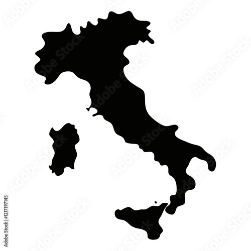 Simple black silhouette map of Italy.