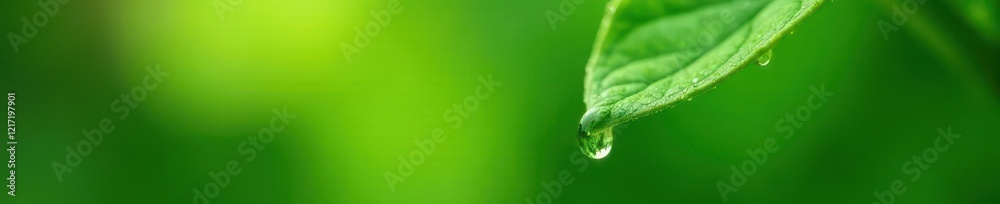 Small water drops falling from a leaf on green background, leaf, element Small water drops falling from a leaf on green background, leaf, element