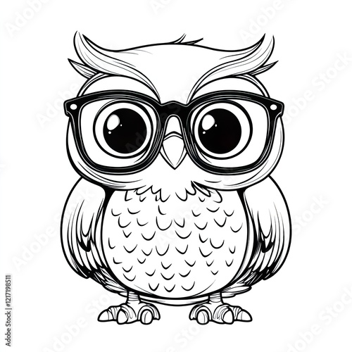 Adorable Baby Owl Wearing Glasses Simple Coloring Page for Kids photo