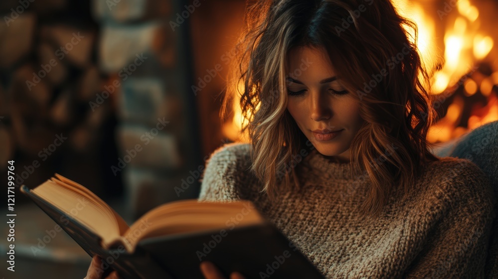 Woman Reading by the Fireplace Woman Reading by the Fireplace