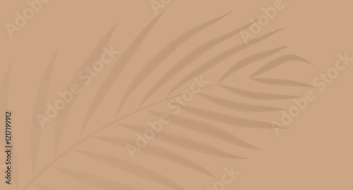 Tropical palm leaf shadow, beige background, natural sunlight effect, minimalistic botanical design.