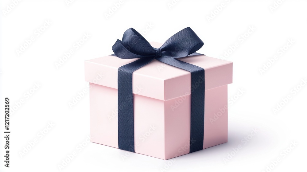 An elegant pink gift box topped with a dark blue ribbon, perfect for celebrations. This charming design embodies joy and surprise, suitable for various occasions and festivities. An elegant pink gift box topped with a dark blue ribbon, perfect for celebrations. This charming design embodies joy and surprise, suitable for various occasions and festivities.