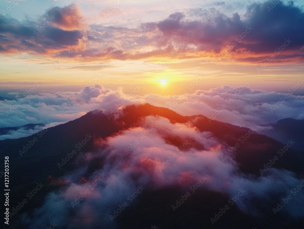 Fototapeta premium Sunset over mountain with clouds