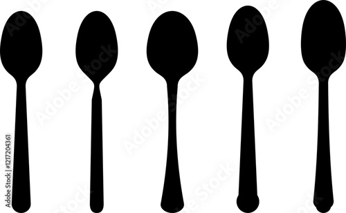 Table spoon vector icon set black filled style. Spoon vector template. Vector illustration