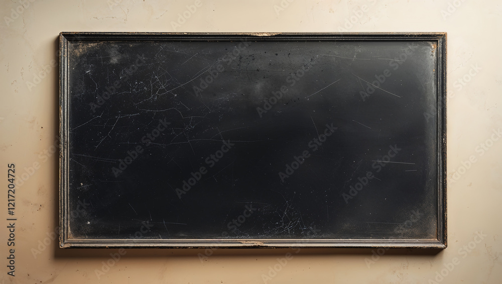 Fototapeta premium Old empty blackboard with scratches hanging on a wall