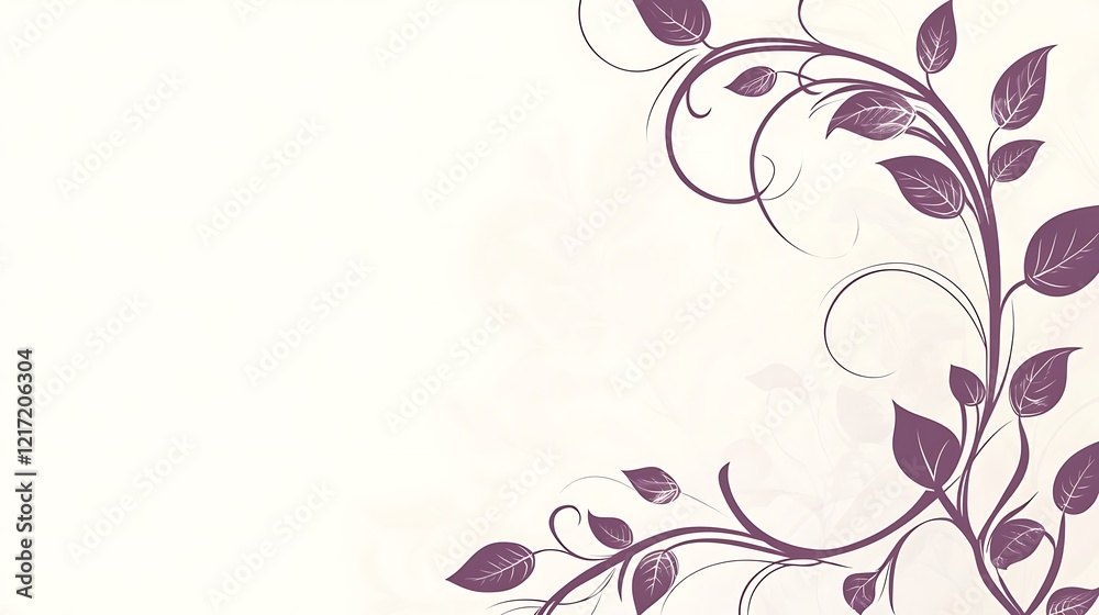 Elegant Purple Floral Vine Design On White Background Elegant Purple Floral Vine Design On White Background