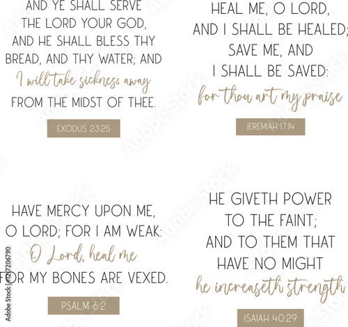 Healing Bible Verses Bundle, Christian biblical quotes set, encouraging verses, vector illustration