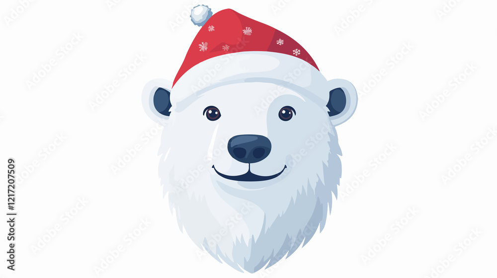 Fototapeta premium Cute Polar Bear Head Merry Christmas Hat