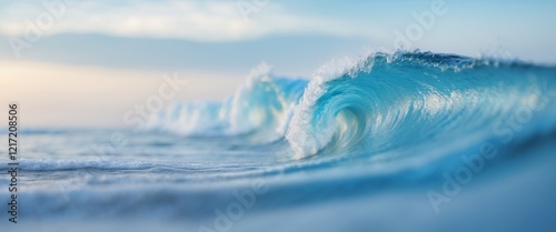 a close up of a blue wave with a sky background photo