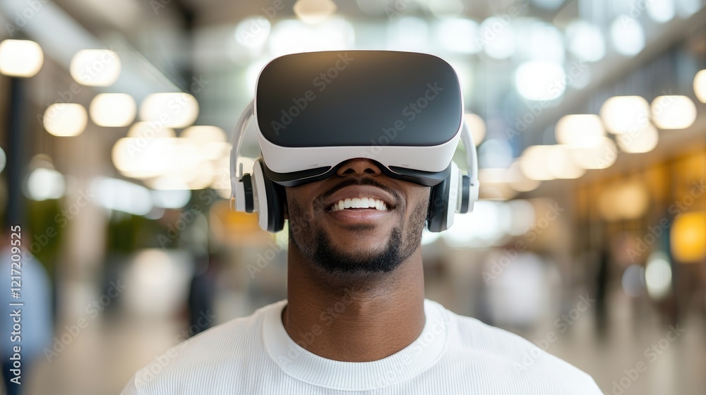 Smiling Person Enjoying Virtual Reality Experience Smiling Person Enjoying Virtual Reality Experience