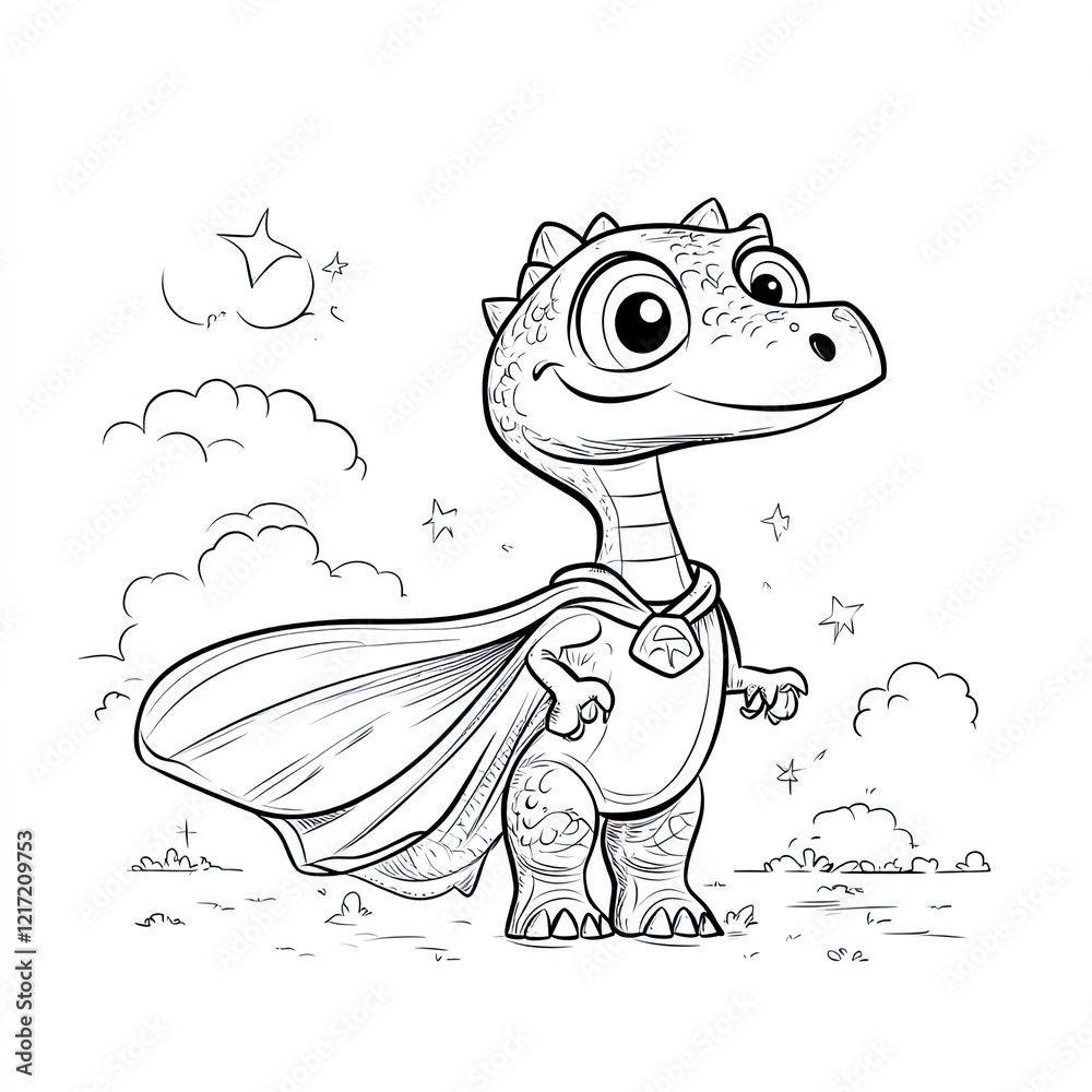 Obraz premium A Dinosaur Wearing a Superhero Cape Fun Simple Cartoon Illustration