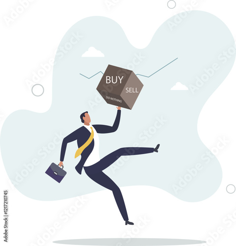 Investment decision in volatile stock market, risk assessment to hold and do nothing, sell or buy concept.flat characters.