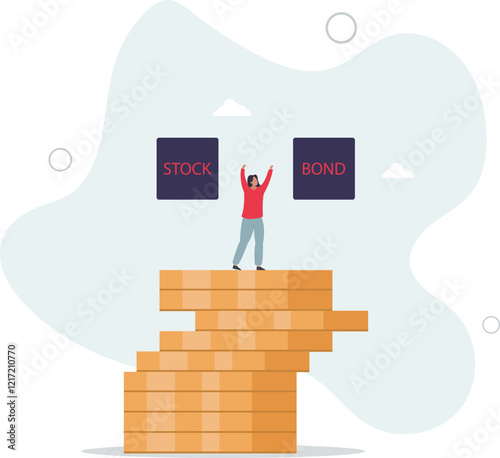 Diversify portfolio investment, rebalance between stocks and bonds, passive invest wealth accumulate concept.flat characters.
